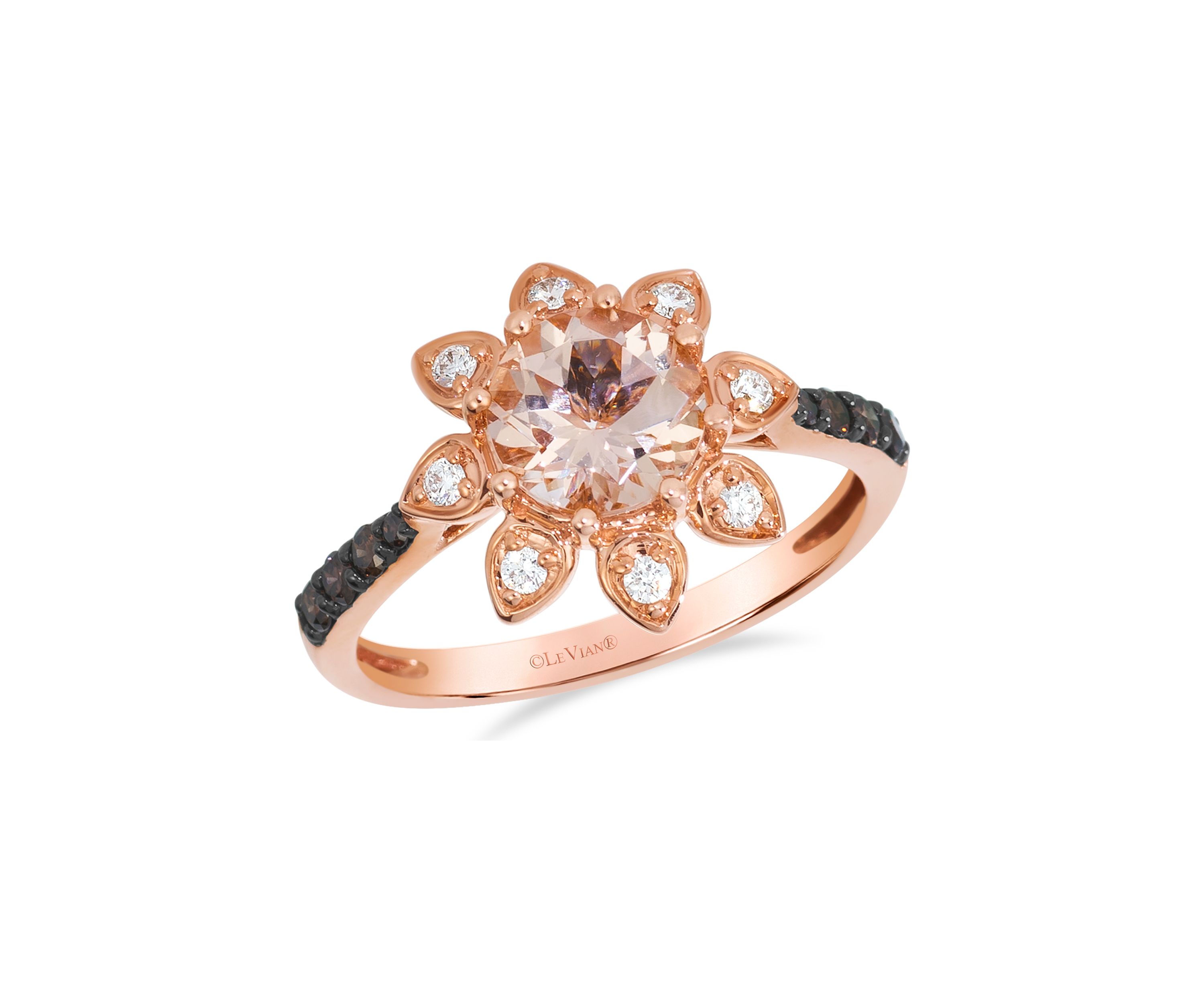 7/8 ct. t.w. Peach Morganite™, 1/6 ct. t.w. Chocolate Diamonds®, 1/8 ct. t.w. Vanilla Diamonds® Ring in 14K Strawberry Gold®