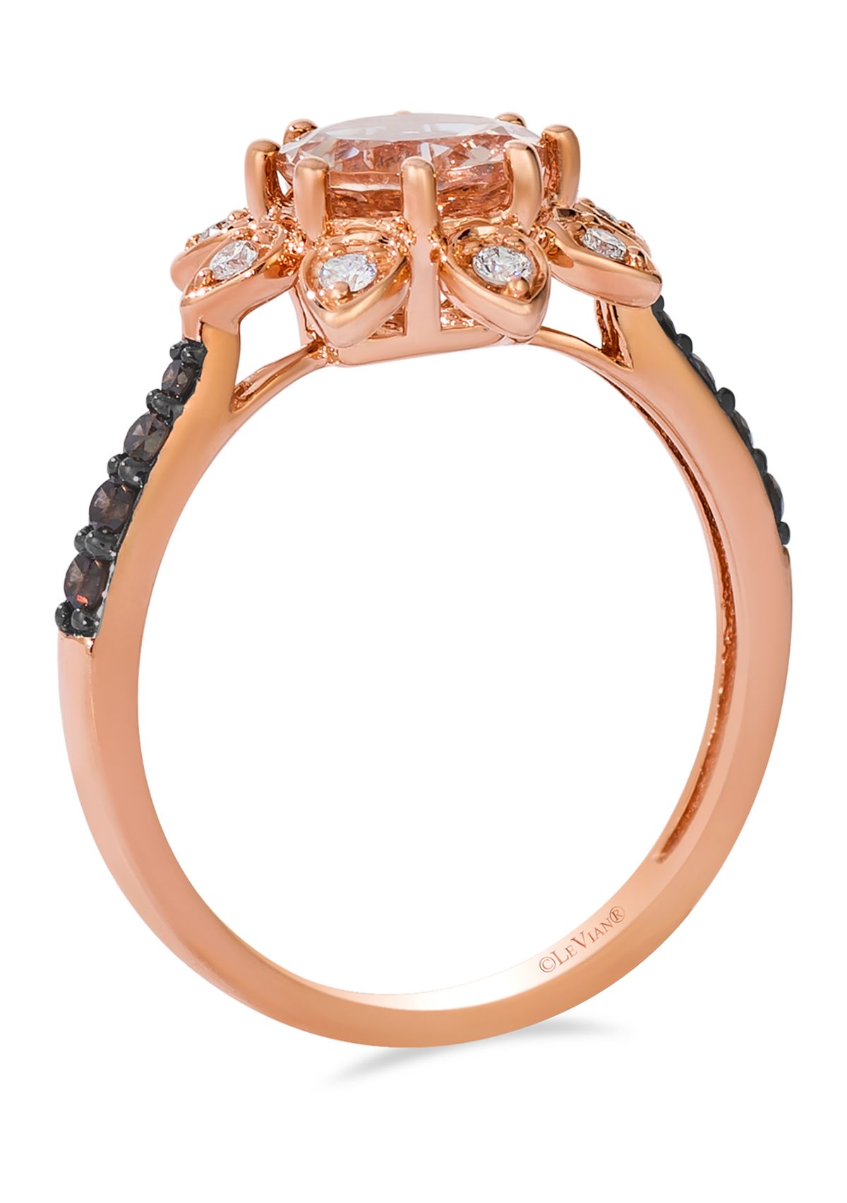 7/8 ct. t.w. Peach Morganite™, 1/6 ct. t.w. Chocolate Diamonds®, 1/8 ct. t.w. Vanilla Diamonds® Ring in 14K Strawberry Gold®