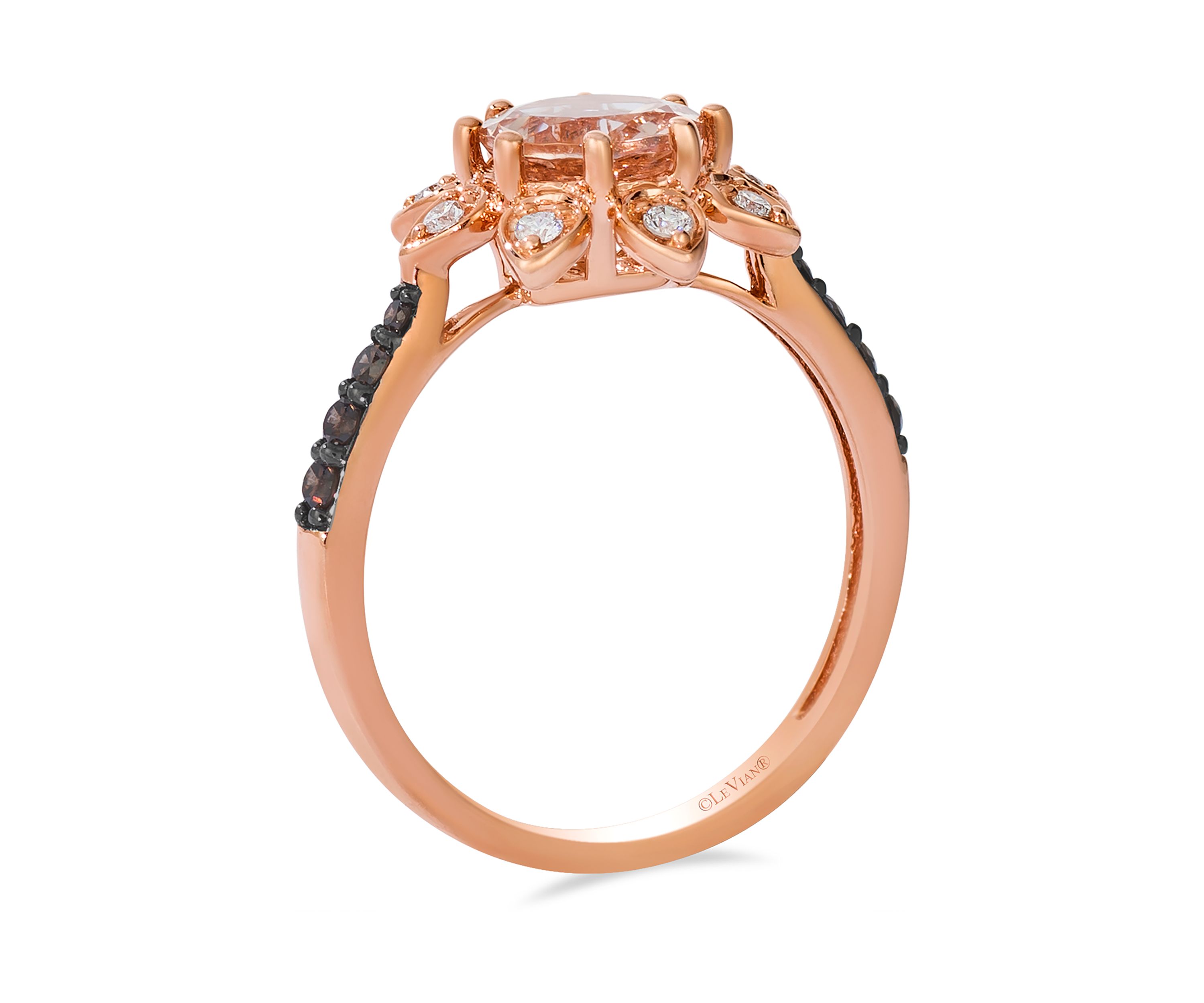 7/8 ct. t.w. Peach Morganite™, 1/6 ct. t.w. Chocolate Diamonds®, 1/8 ct. t.w. Vanilla Diamonds® Ring in 14K Strawberry Gold®