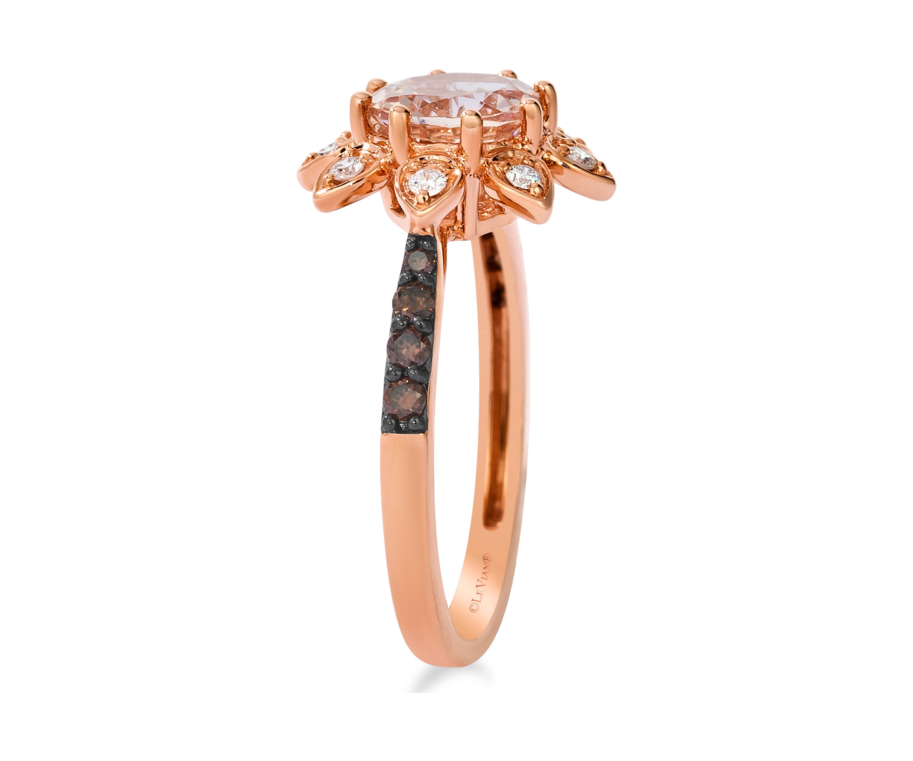 7/8 ct. t.w. Peach Morganite™, 1/6 ct. t.w. Chocolate Diamonds®, 1/8 ct. t.w. Vanilla Diamonds® Ring in 14K Strawberry Gold®