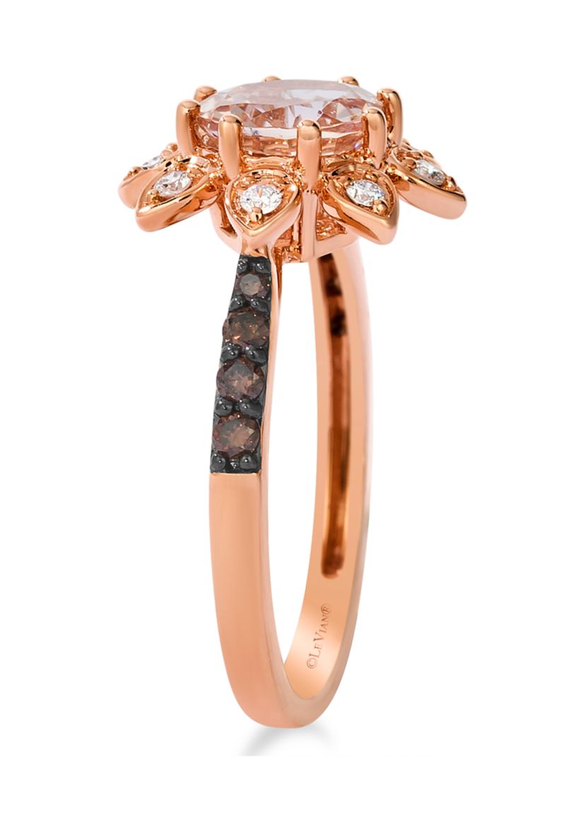 7/8 ct. t.w. Peach Morganite™, 1/6 ct. t.w. Chocolate Diamonds®, 1/8 ct. t.w. Vanilla Diamonds® Ring in 14K Strawberry Gold®