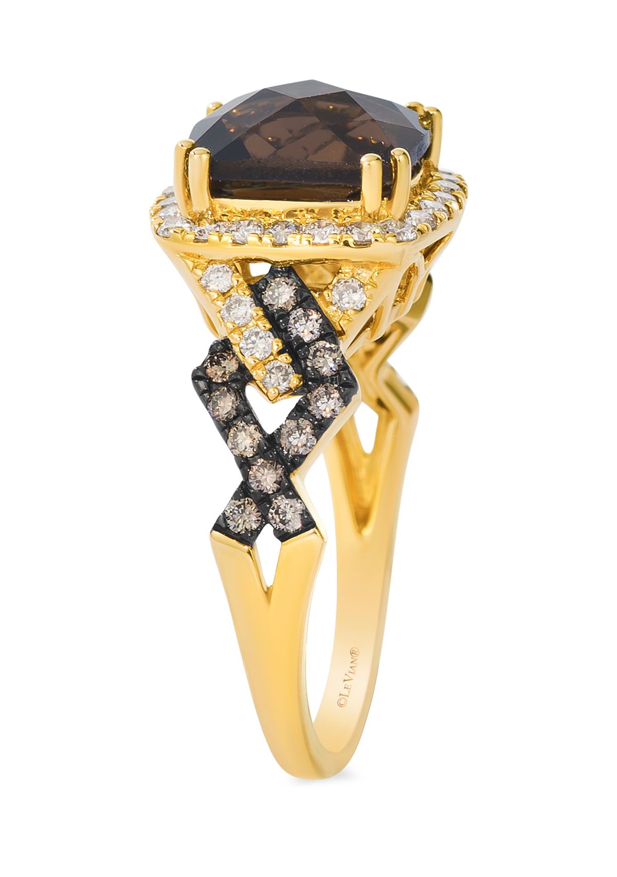2.75 ct. t.w. Chocolate Quartz®, 1/3 ct. t.w. Nude Diamonds™, 1/4 ct. t.w. Chocolate Diamonds® Ring in 14K Honey Gold™