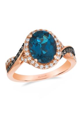Le Vian 2.75 ct. t.w. Deep Sea Blue Topazâ¢, 1/10 ct. t.w. Chocolate Diamonds , 1/4 cts. Vanilla Diamonds Ring in 14K Strawberry Gold