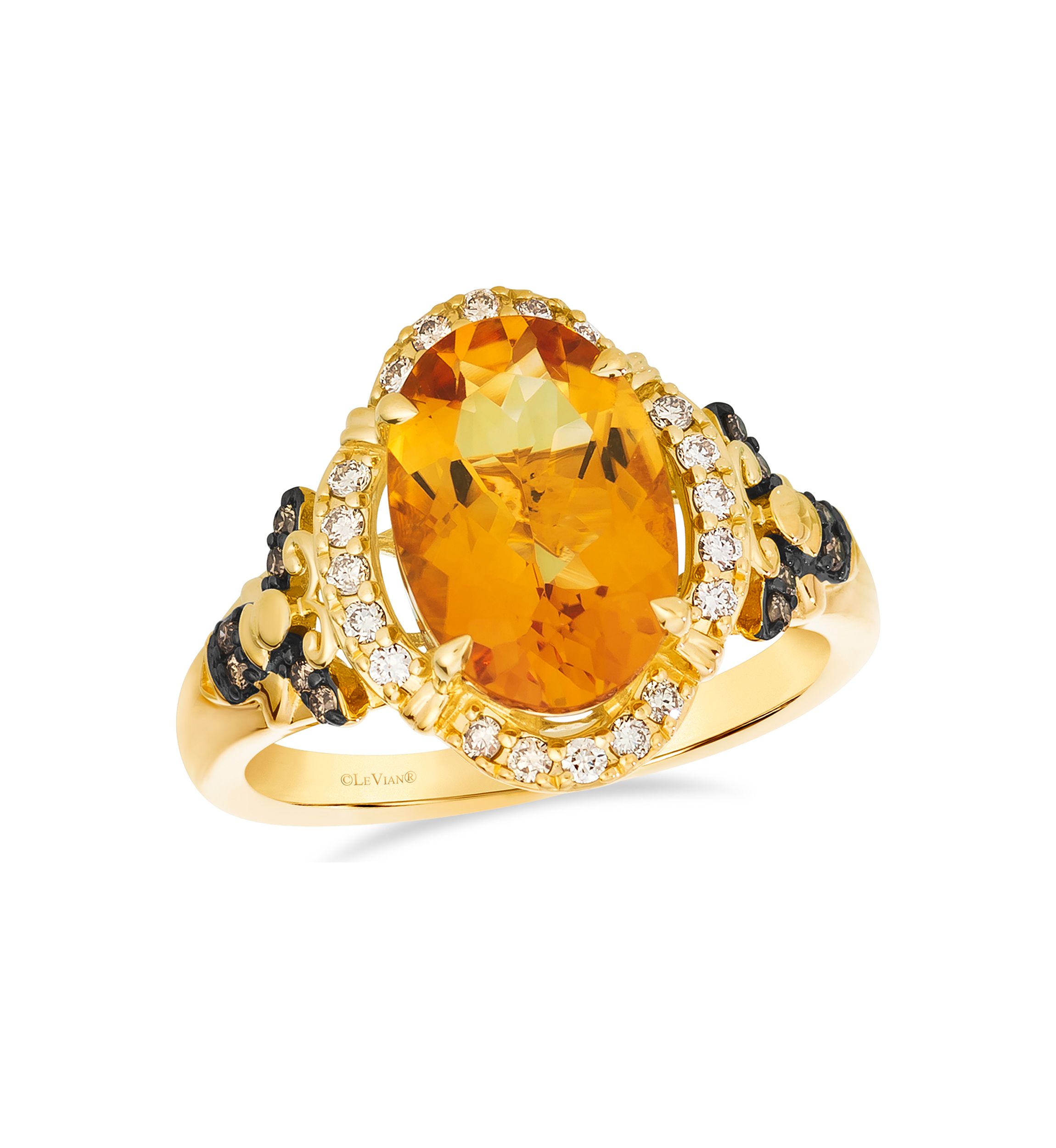 2.5 ct. t.w. Cinnamon Citrine®, 1/6 ct. t.w. Nude Diamonds™, 1/20 ct. t.w. Chocolate Diamonds® Ring in 14K Honey Gold™