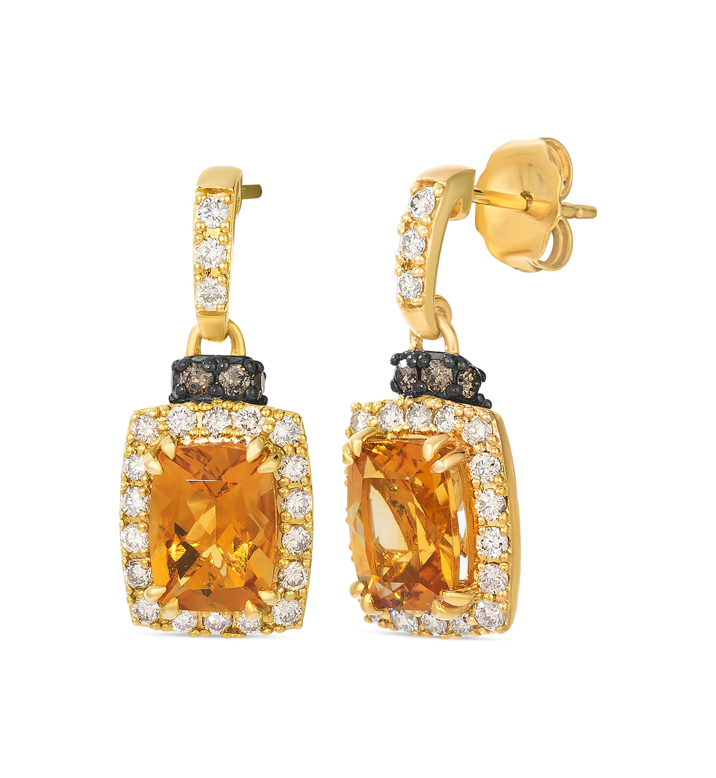 2.33 ct. t.w. Cinnamon Citrine®, 1/2 ct. t.w. Nude Diamonds™, 1/10 ct. t.w. Chocolate Diamonds® Drop Earrings in 14K Honey Gold™