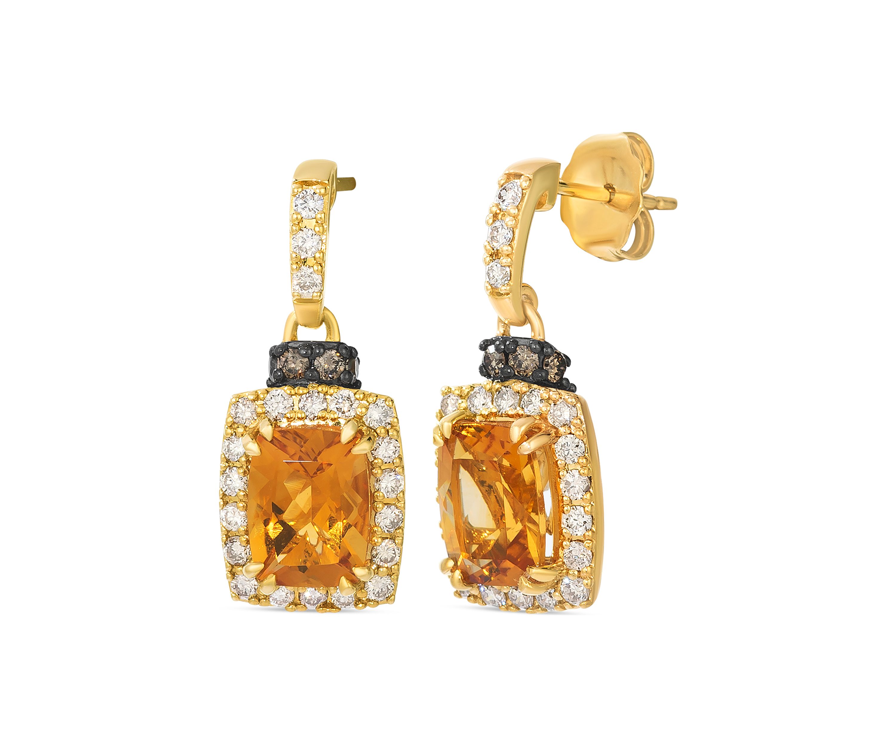 2.33 ct. t.w. Cinnamon Citrine®, 1/2 ct. t.w. Nude Diamonds™, 1/10 ct. t.w. Chocolate Diamonds® Drop Earrings in 14K Honey Gold™