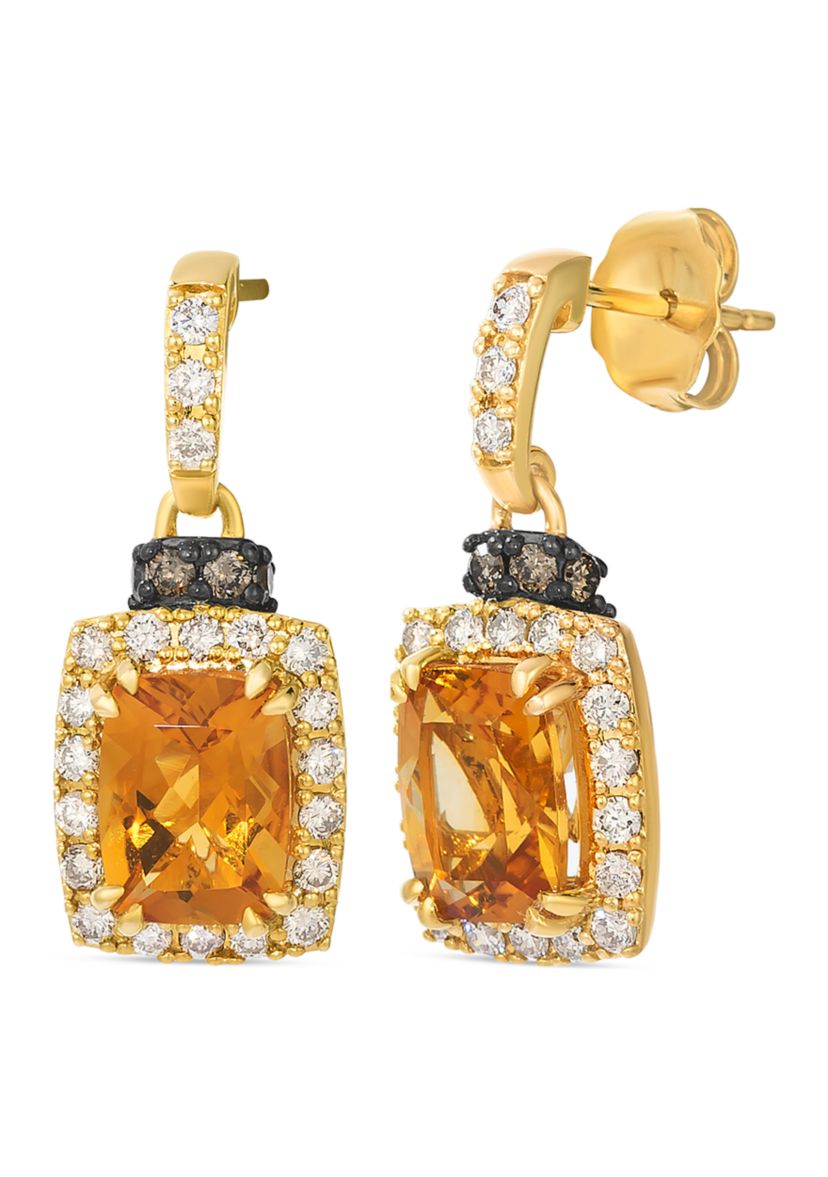 2.33 ct. t.w. Cinnamon Citrine®, 1/2 ct. t.w. Nude Diamonds™, 1/10 ct. t.w. Chocolate Diamonds® Drop Earrings in 14K Honey Gold™