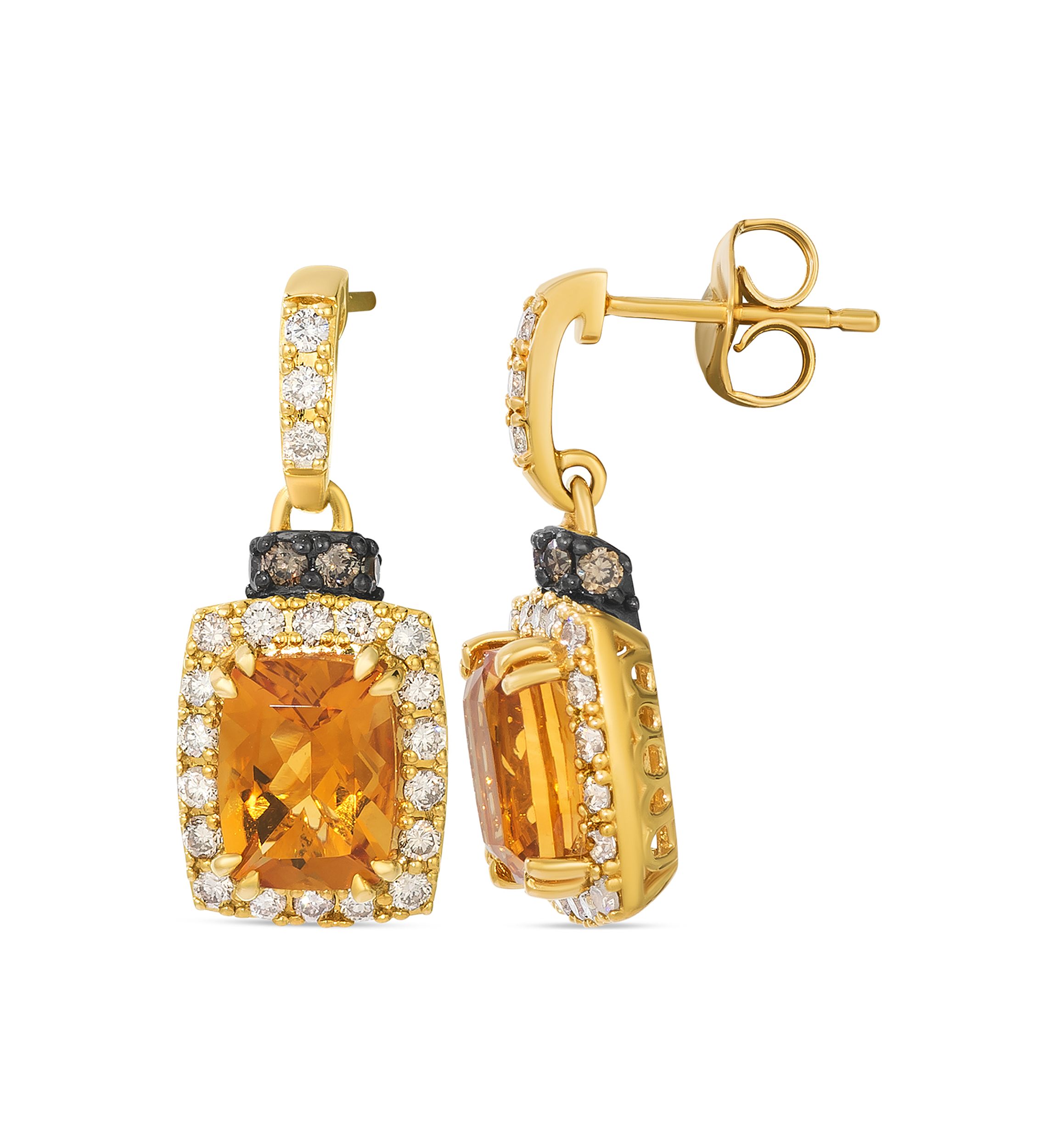 2.33 ct. t.w. Cinnamon Citrine®, 1/2 ct. t.w. Nude Diamonds™, 1/10 ct. t.w. Chocolate Diamonds® Drop Earrings in 14K Honey Gold™