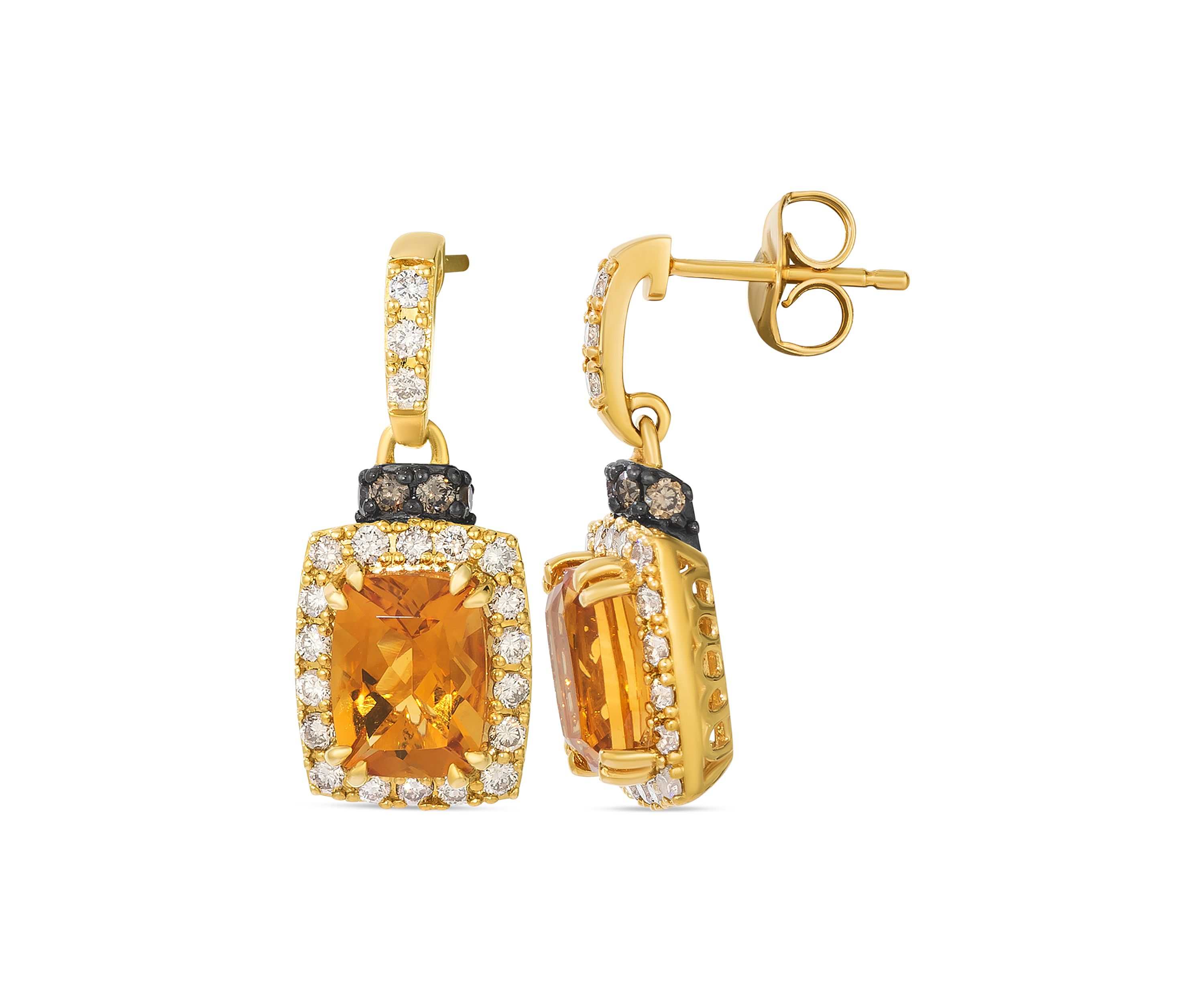 2.33 ct. t.w. Cinnamon Citrine®, 1/2 ct. t.w. Nude Diamonds™, 1/10 ct. t.w. Chocolate Diamonds® Drop Earrings in 14K Honey Gold™