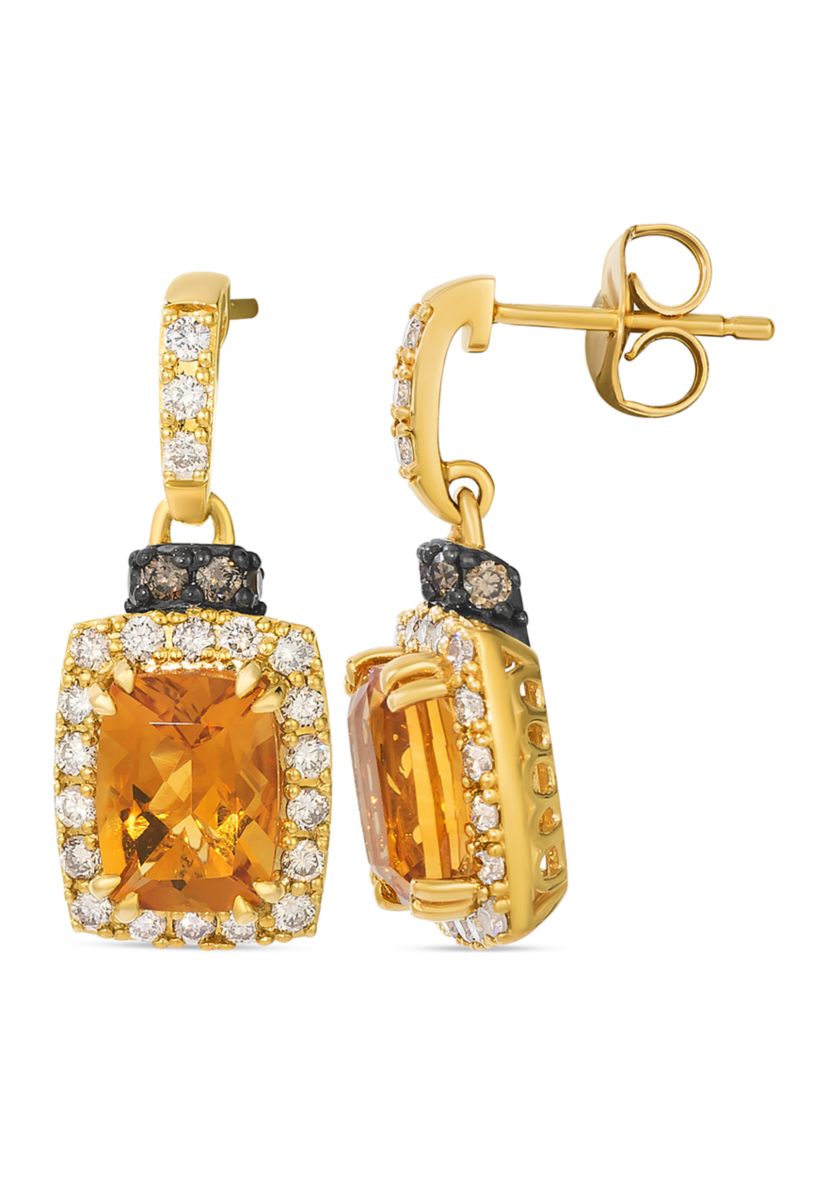 2.33 ct. t.w. Cinnamon Citrine®, 1/2 ct. t.w. Nude Diamonds™, 1/10 ct. t.w. Chocolate Diamonds® Drop Earrings in 14K Honey Gold™