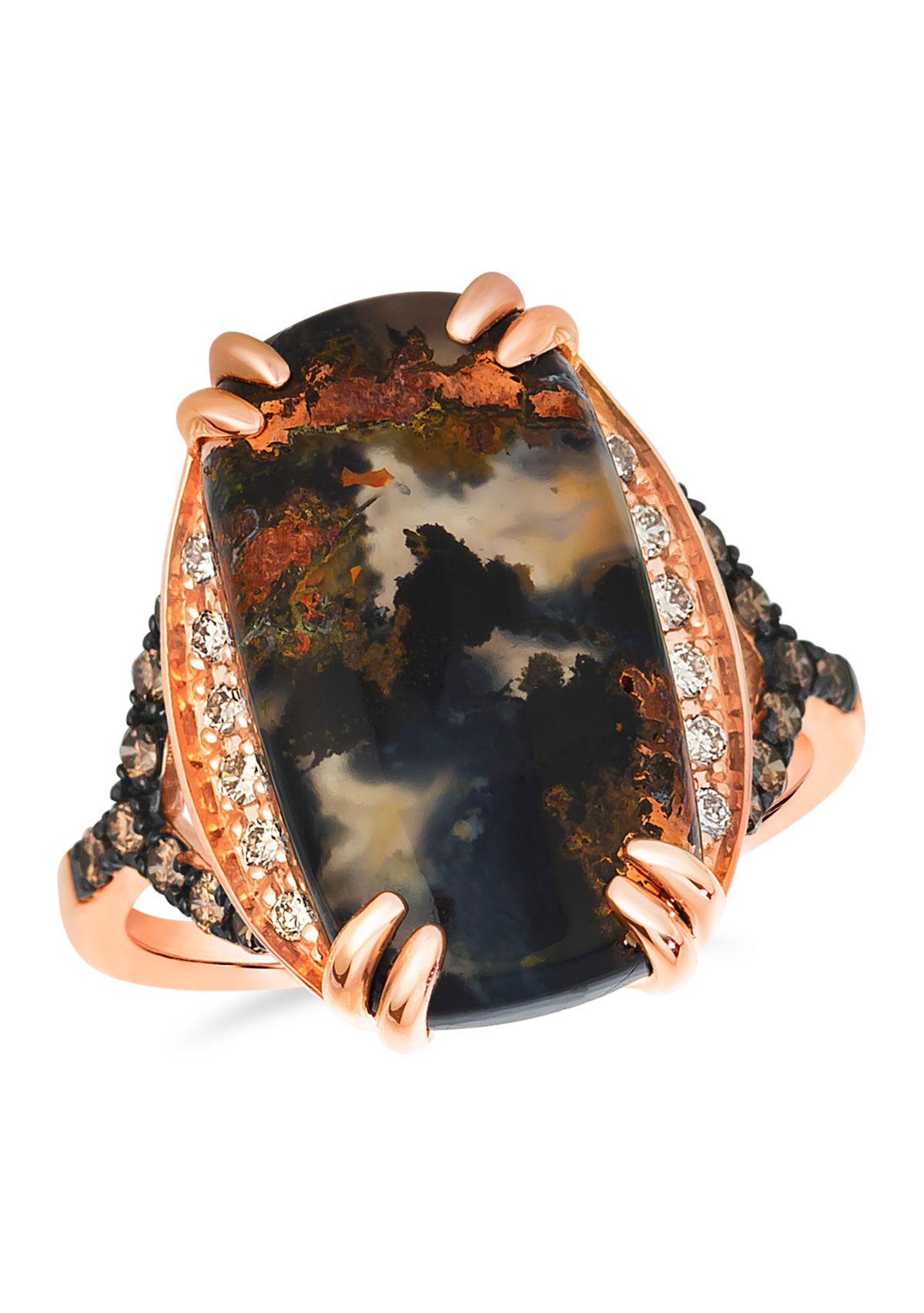  Ring featuring 7.25 ct. t.w. Aquadite Black, 1/5 ct. t.w. Chocolate Diamonds®, 1/10 ct. t.w. Nude Diamonds™ set in 14K Strawberry Gold®