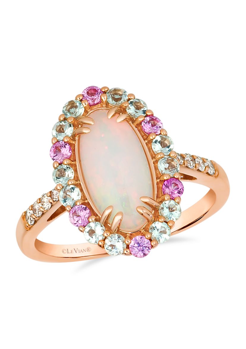 Ring featuring 1.2 ct. t.w. Neopolitan Opal™, 1/5 ct. t.w. Bubble Gum Pink Sapphire™, 1/4 ct. t.w. Green Beryl, 1/10 ct. t.w. Nude Diamonds™ set in 14K Strawberry Gold®