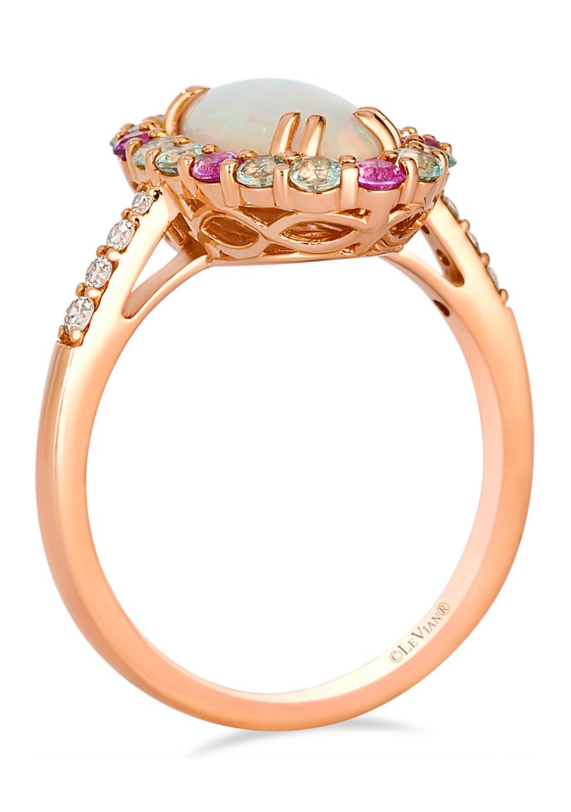 Ring featuring 1.2 ct. t.w. Neopolitan Opal™, 1/5 ct. t.w. Bubble Gum Pink Sapphire™, 1/4 ct. t.w. Green Beryl, 1/10 ct. t.w. Nude Diamonds™ set in 14K Strawberry Gold®