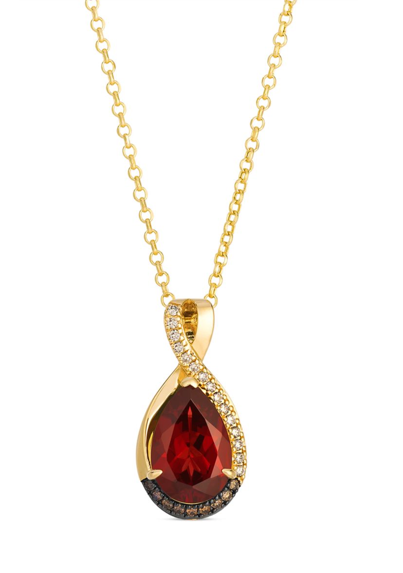  Pendant featuring 3 ct. Pomegranate Garnet™, 1/20 ct. t.w. Chocolate Diamonds®, 1/10 ct. t.w. Nude Diamonds™ set in 14K Honey Gold™