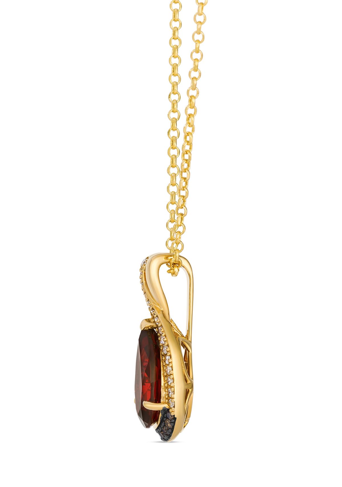  Pendant featuring 3 ct. Pomegranate Garnet™, 1/20 ct. t.w. Chocolate Diamonds®, 1/10 ct. t.w. Nude Diamonds™ set in 14K Honey Gold™