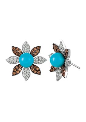 6.2 ct. t.w. Robins Egg Blue Turquoise™, 1.15 ct. t.w. White Sapphire, and 1.01 ct. t.w. Chocolate Quartz® Earrings in 14K Vanilla Gold®