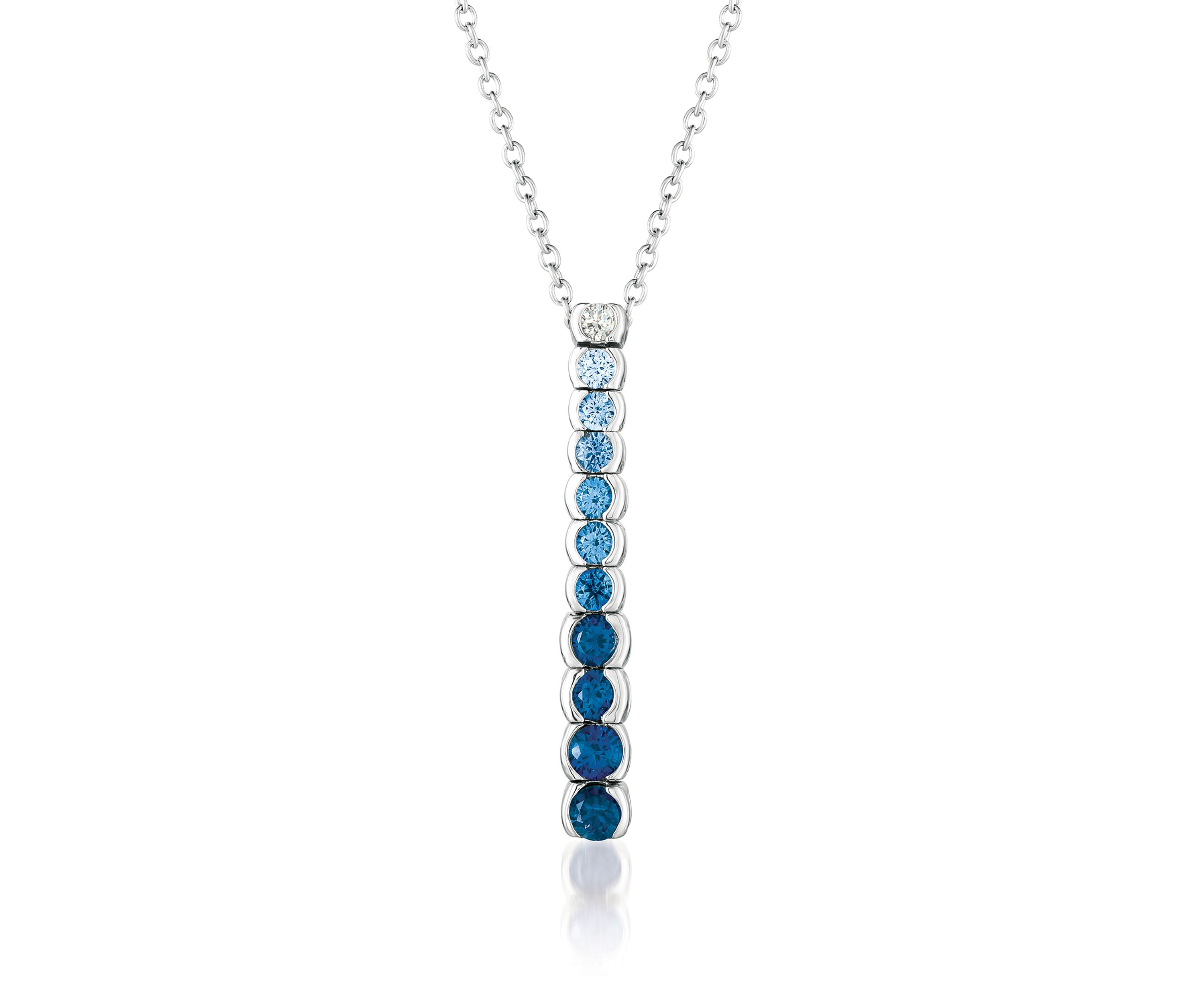  1/10 ct. t.w. Diamond and Ombré Sapphire Pendant Necklace in 14K White Gold