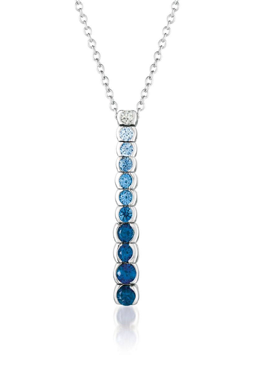  1/10 ct. t.w. Diamond and Ombré Sapphire Pendant Necklace in 14K White Gold
