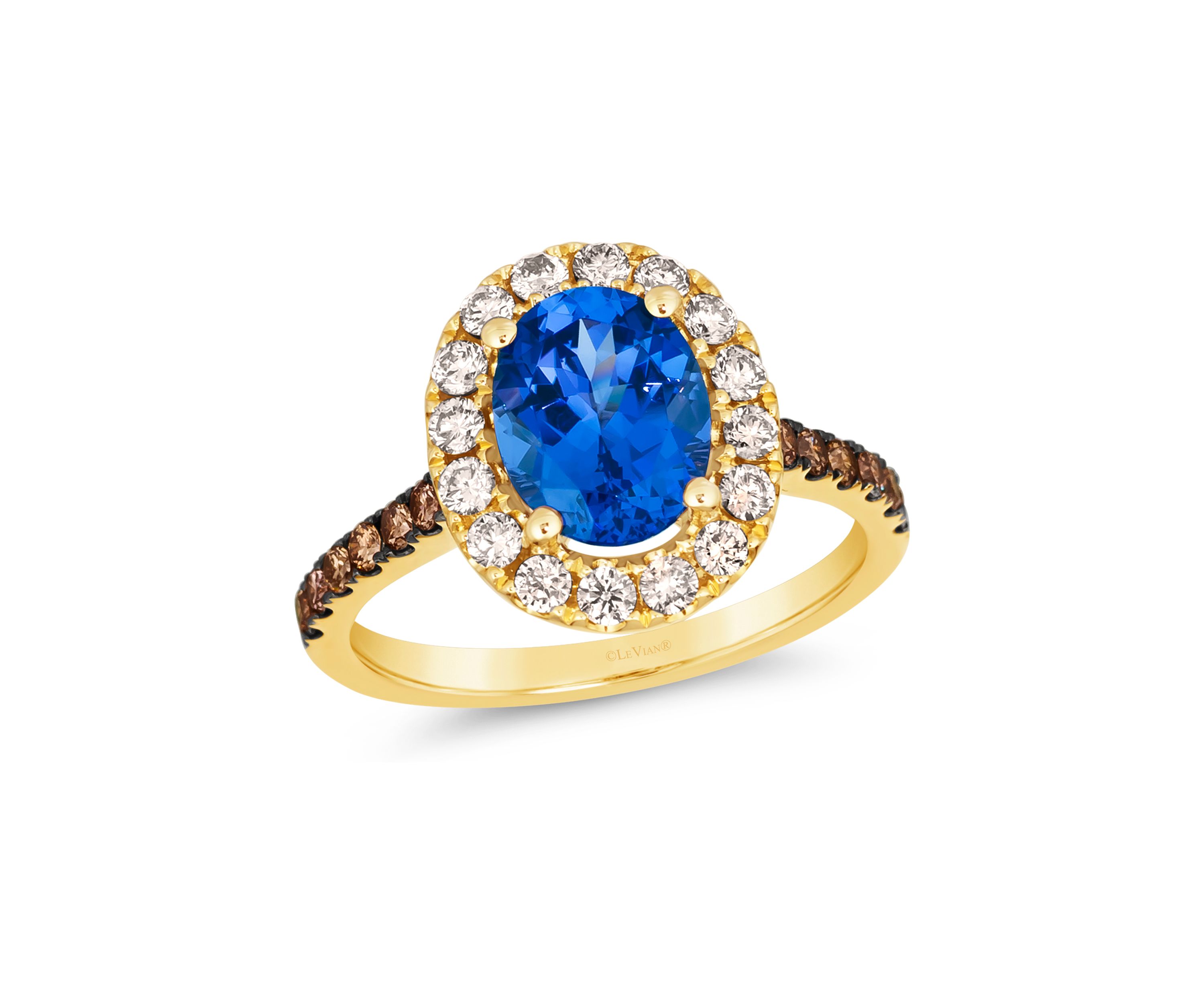Ring featuring 1.75 ct. t.w. Blueberry Tanzanite®, 1/2 ct. t.w. Nude Diamonds™, 1/4 ct. t.w. Chocolate Diamonds® in 14K Honey Gold™
