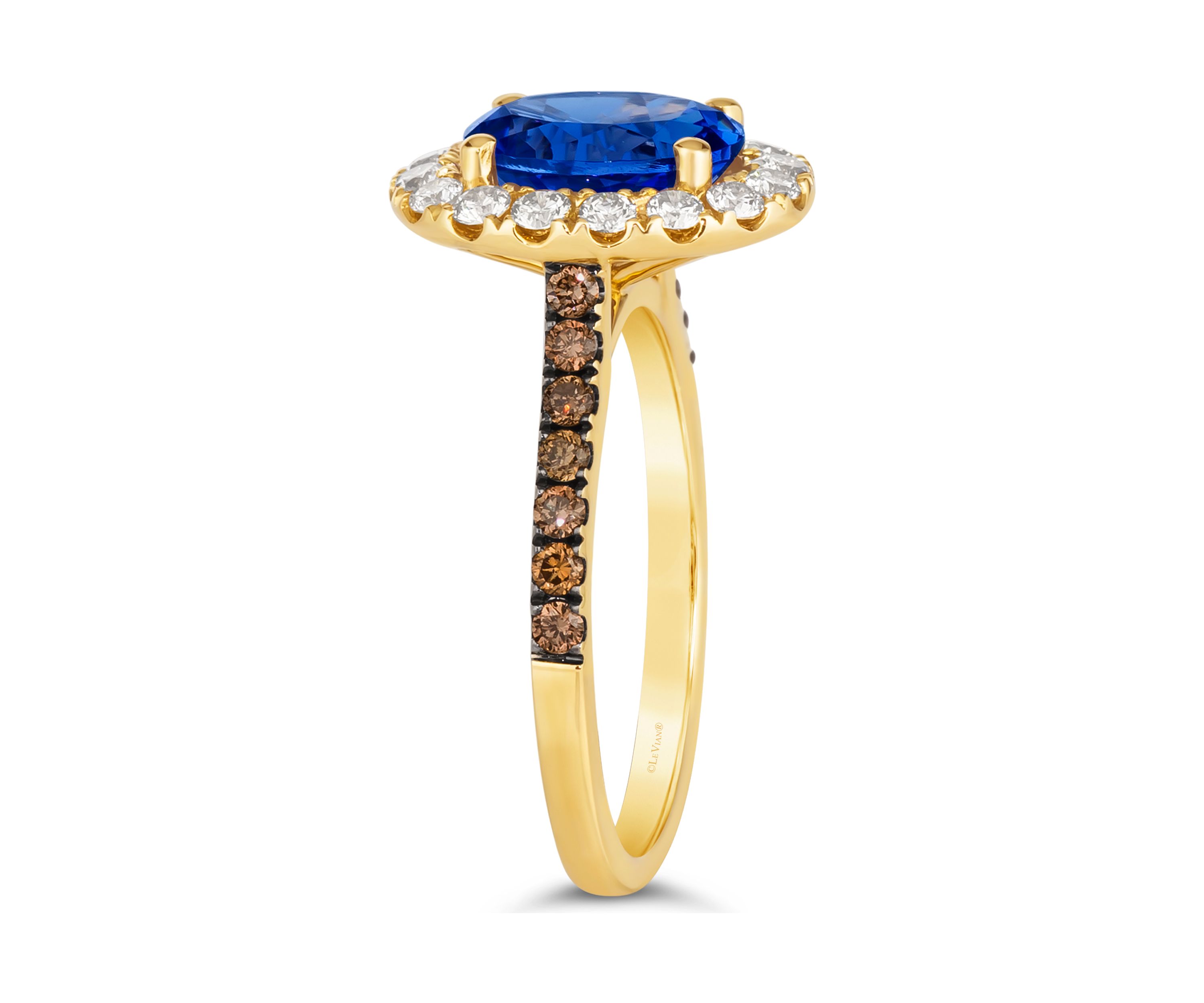 Ring featuring 1.75 ct. t.w. Blueberry Tanzanite®, 1/2 ct. t.w. Nude Diamonds™, 1/4 ct. t.w. Chocolate Diamonds® in 14K Honey Gold™
