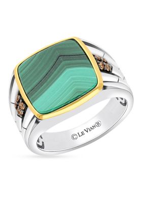 Le Vian Men's 6.43 Ct. T.w. Malachite And 1/8 Ct. T.w. Chocolate Diamonds Ring In Sterling Silver And 14K Gold