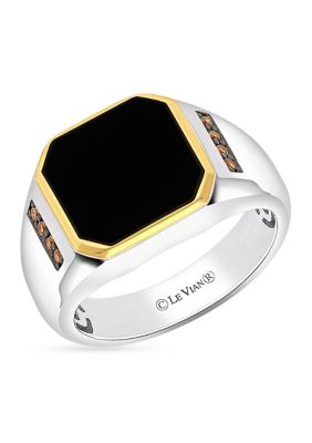 Le Vian Men's 3.24 Ct. T.w. Onyx, 1/8 Ct. T.w. Chocolate Diamonds Ring In Sterling Silver And 14K Gold
