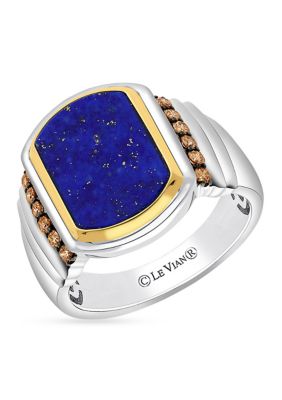 Men's 4.05 ct. t.w. Lapis, 1/3 ct. t.w. Chocolate Diamonds® Ring in Sterling Silver and 14K Gold™