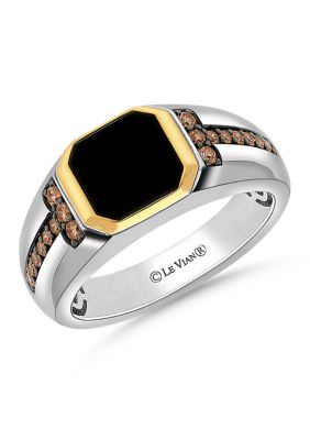 Le Vian Men's 1.43 Ct. T.w. Onyx, 1/3 Ct. T.w. Chocolate Diamonds Ring In Sterling Silver And 14K Gold
