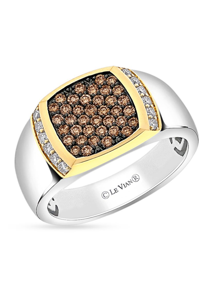 Mens 1/5 ct. t.w. Nude Diamonds™, 1/2 ct. t.w. Chocolate Diamonds® Ring in Sterling Silver and 14K Gold™