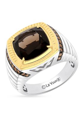 Le Vian Men's 7.38 Ct. T.w. Chocolate QuartzÂ®, 1/3 Ct. T.w. Chocolate Diamonds Ring In Sterling Silver And 14K Gold