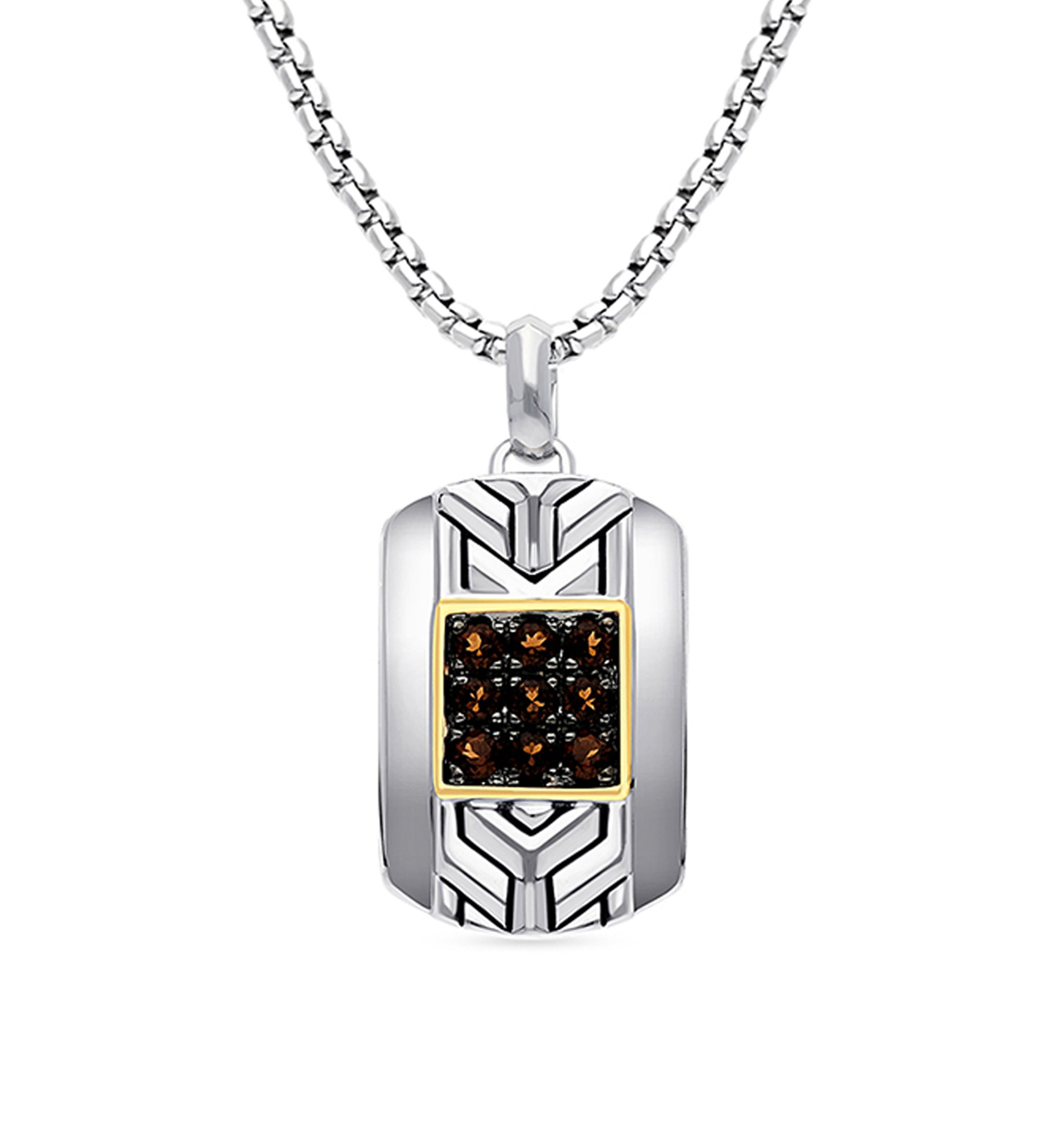 Mens 1/5 ct. t.w. Chocolate Quartz® Necklace in Sterling Silver and 14K Gold™