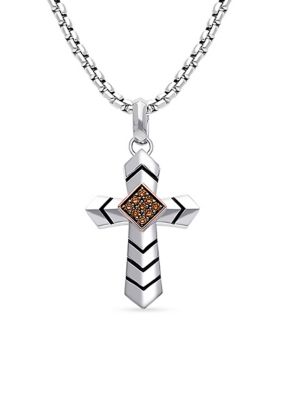 Le Vian Men's 1/8 Ct. T.w. Chocolate Diamonds Cross Pendant Necklace In Sterling Silver And 14K Strawberry Gold