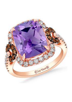 Le Vian 5.12 Ct. T.w. Grape Amethystâ¢, 1/2 Ct. T.w. Nude Diamondsâ¢, 1/5 Ct. T.w. Chocolate Diamonds Ring In 14K Strawberry Gold