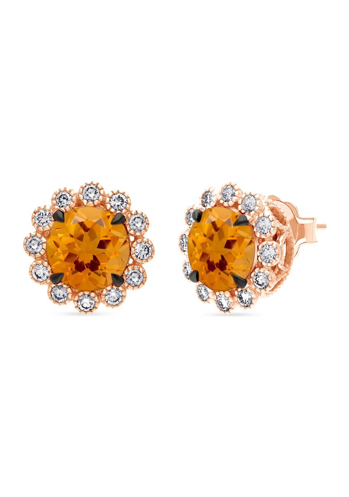 Earrings featuring 3.75 ct. t.w. Cinnamon Citrine®, 1/2 ct. t.w. Nude Diamonds™ set in 14K Strawberry Gold®