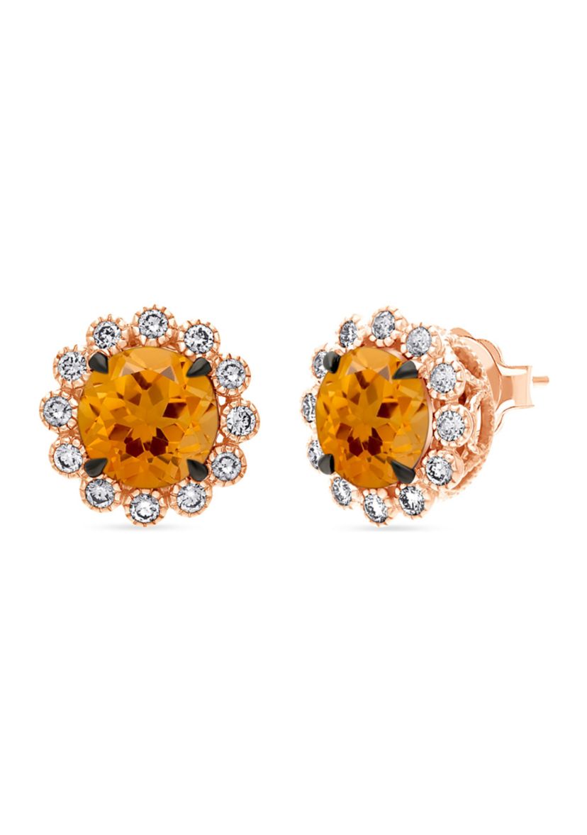 Earrings featuring 3.75 ct. t.w. Cinnamon Citrine®, 1/2 ct. t.w. Nude Diamonds™ set in 14K Strawberry Gold®
