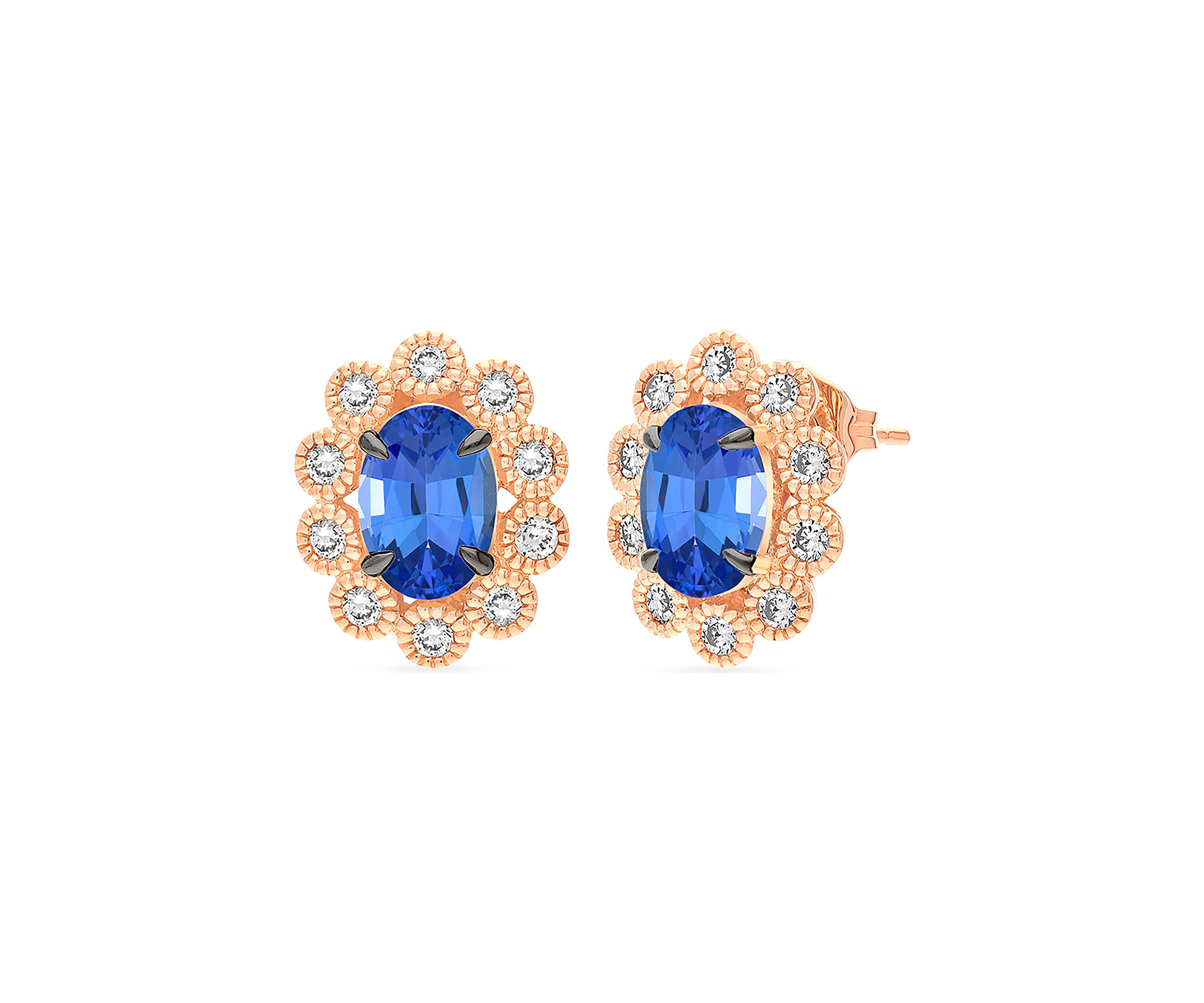 1.37 ct. t.w. Blueberry Tanzanite®, 1/3 ct. t.w. Nude Diamonds™ Earrings in 14K Strawberry Gold®