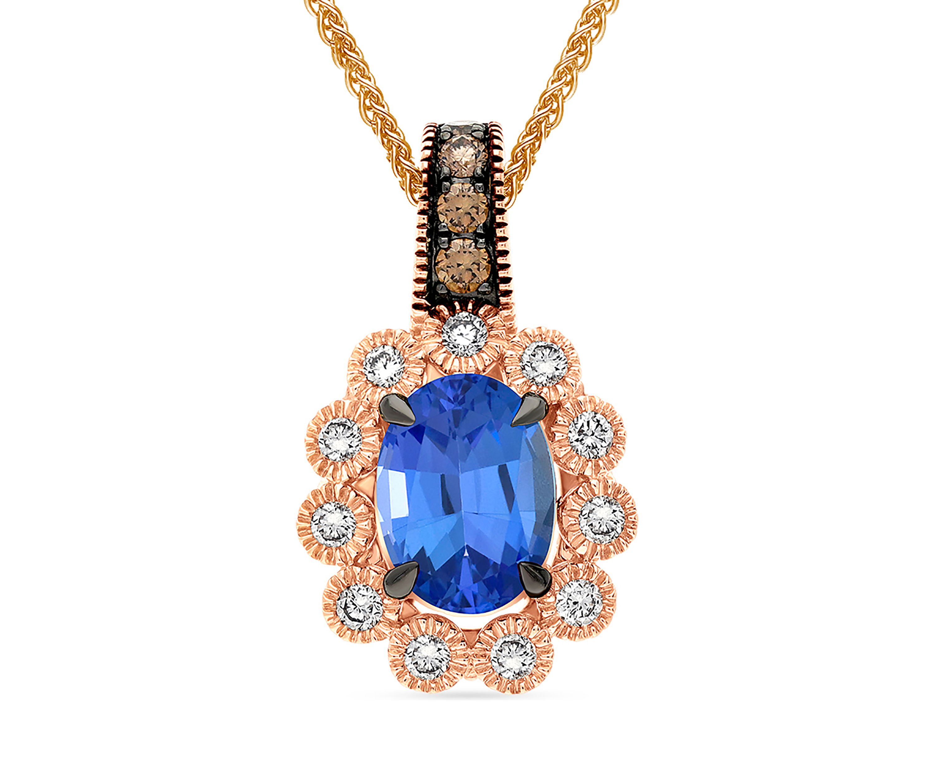 1 ct. t.w. Blueberry Tanzanite®, 1/10 ct. t.w. Chocolate Diamonds®, 1/5 ct. t.w. Nude Diamonds™ Pendant Necklace in 14K Strawberry Gold®