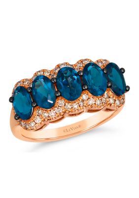 2 ct. t.w. Deep Sea Blue Topaz™, 1/3 ct. t.w. Nude Diamonds™ Ring in 14K Strawberry Gold®