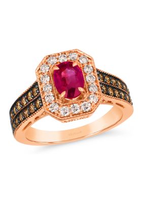 Le Vian Ring Featuring 3/4 Ct. T.w. Passion Rubyâ¢, 1/2 Ct. T.w. Chocolate Diamonds, 1/3 Ct. T.w. Nude Diamondsâ¢ In 14K Strawberry Gold