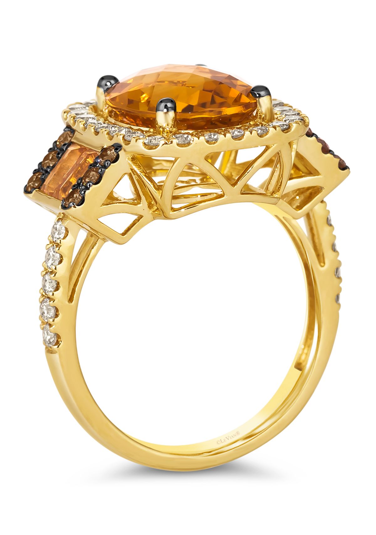 Ring featuring 4.5 ct. t.w. Cinnamon Citrine®, 1/5 ct. t.w. Chocolate Diamonds®, 5/8 ct. t.w. Nude Diamonds™ set in 14K Honey Gold™