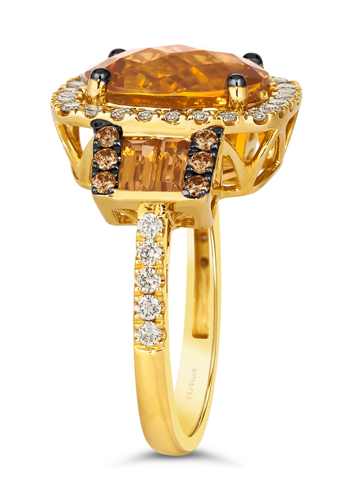 Ring featuring 4.5 ct. t.w. Cinnamon Citrine®, 1/5 ct. t.w. Chocolate Diamonds®, 5/8 ct. t.w. Nude Diamonds™ set in 14K Honey Gold™
