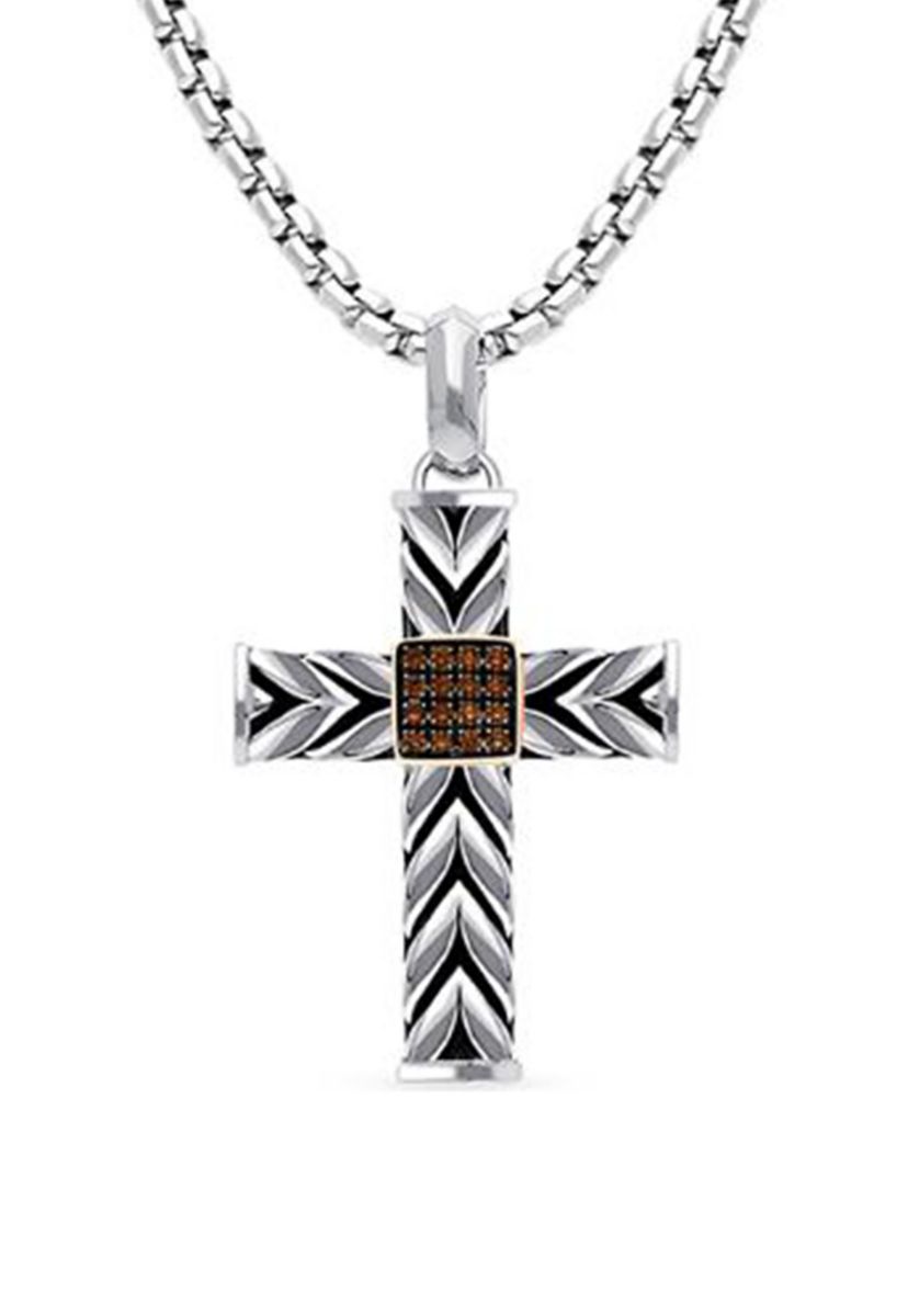  Chocolatier® Mens Pendant featuring 1/8 ct. t.w. Chocolate Diamonds®  in Sterling Silver and Strawberry Gold®