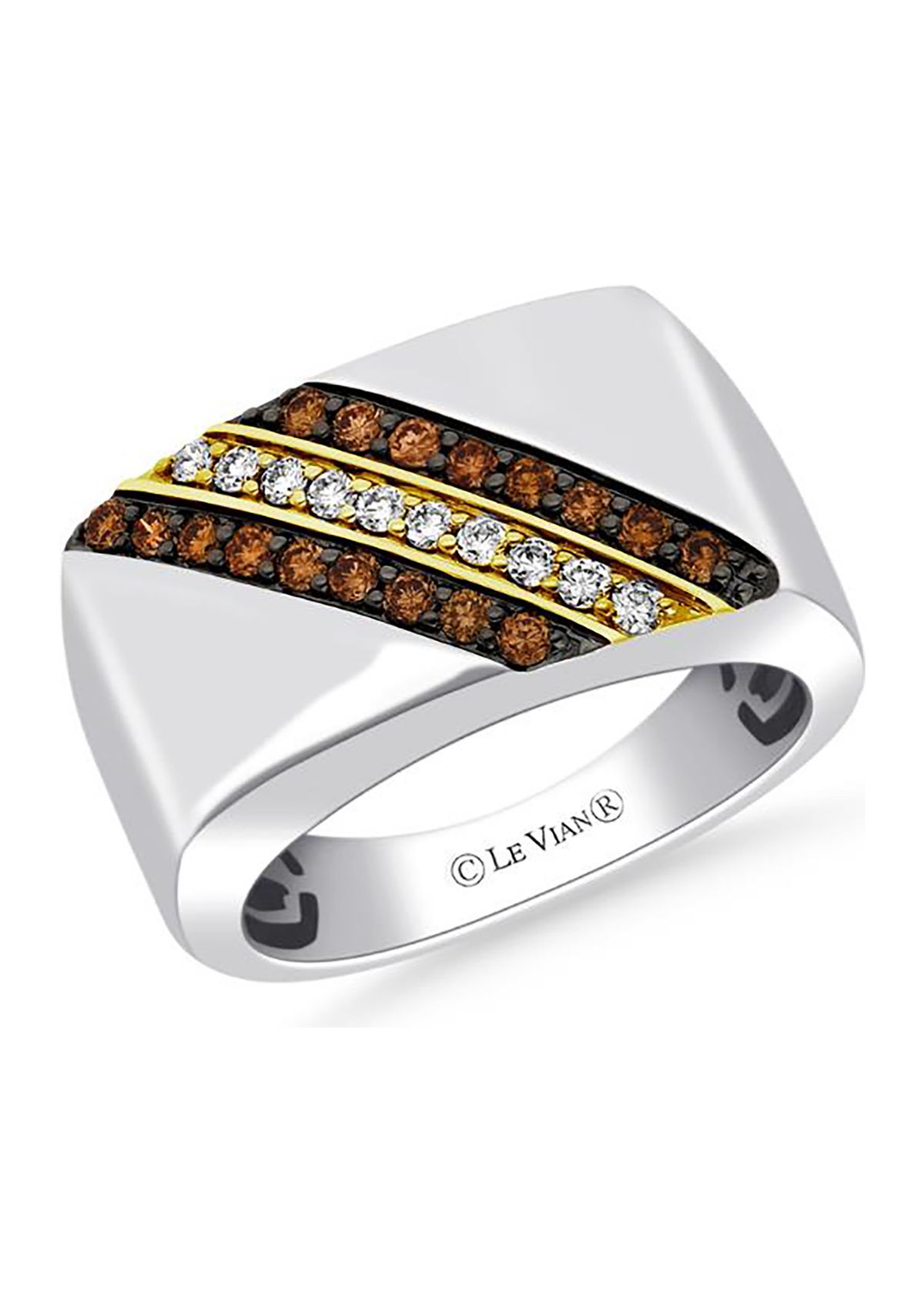 Mens Ring featuring 3/8 ct. t.w. Chocolate Diamonds®, 1/5 ct. t.w. Nude Diamonds™  in Sterling Silver and Honey Gold™