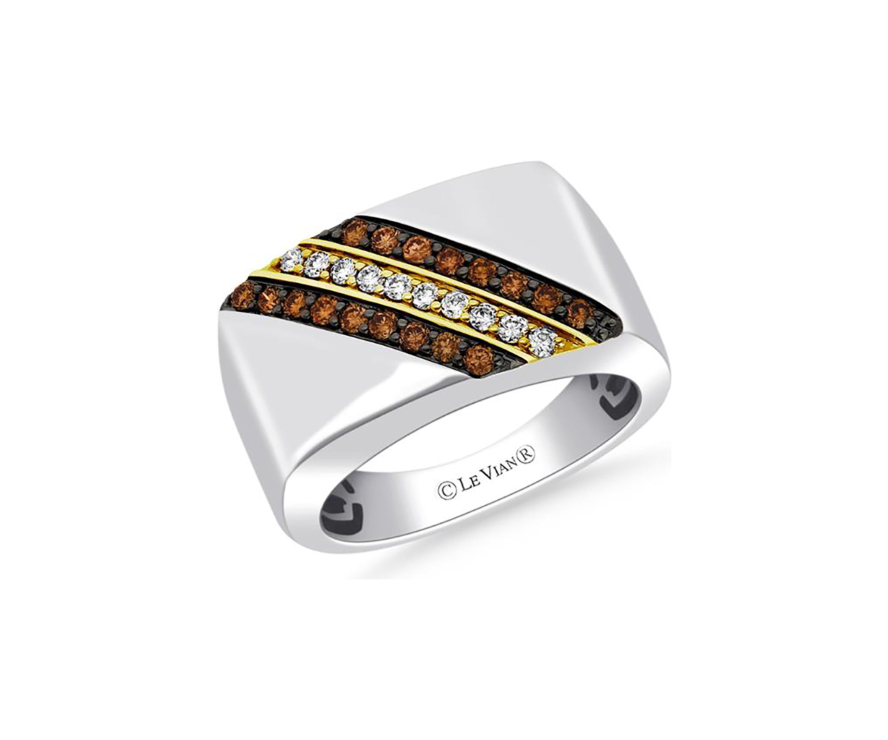Mens Ring featuring 3/8 ct. t.w. Chocolate Diamonds®, 1/5 ct. t.w. Nude Diamonds™  in Sterling Silver and Honey Gold™