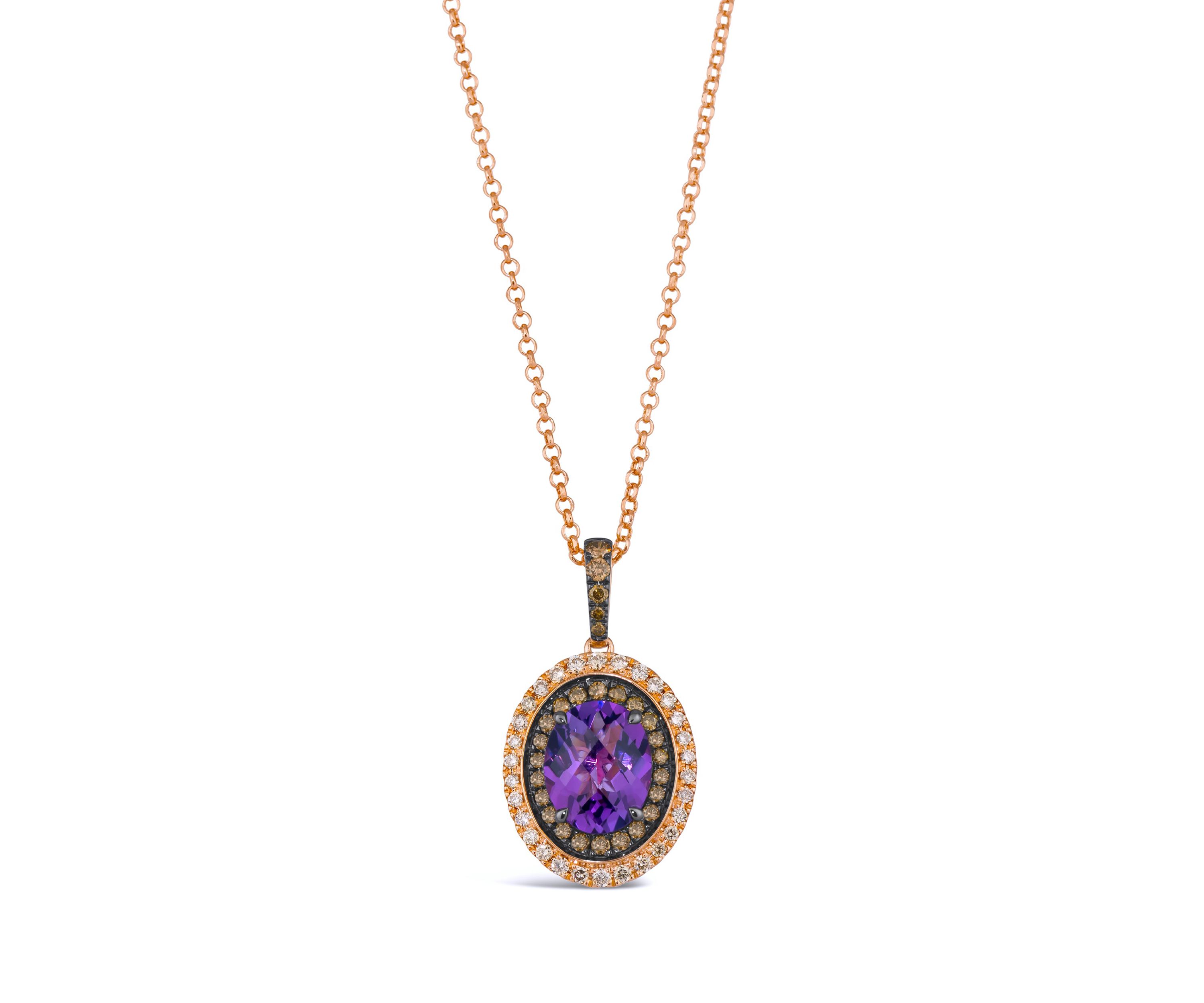 2.33 ct. t.w. Dark Amethyst, 1/3 ct. t.w. Chocolate Diamonds®, 1/3 ct. t.w. Nude Diamonds™ Pendant Necklace in 14K Strawberry Gold®