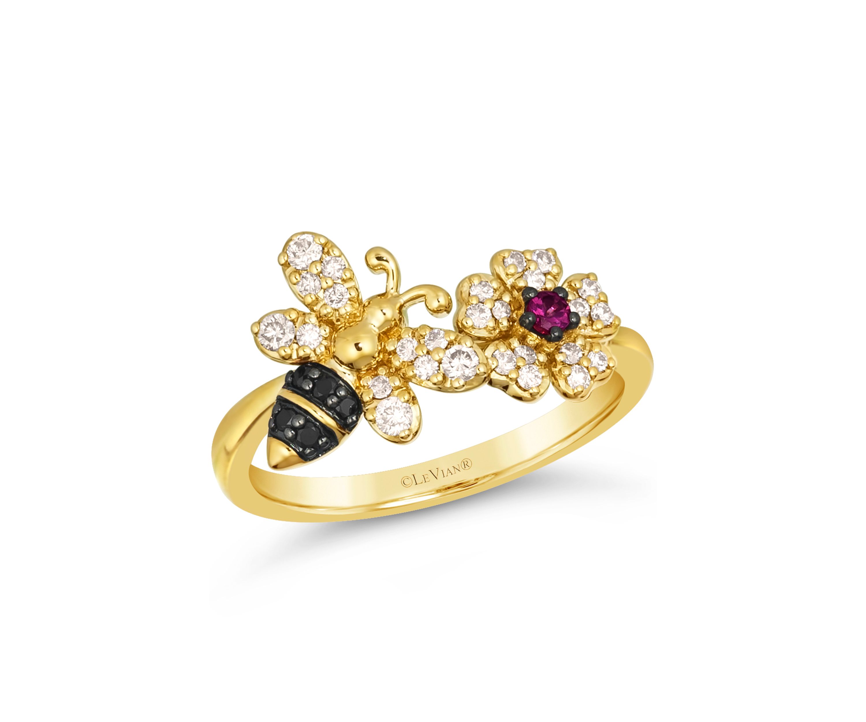 1/10 ct. t.w. Raspberry Rhodolite®, 1/4 ct. t.w. Nude Diamonds™, 1/10 ct. t.w. Blackberry Diamonds® Ring set in 14K Honey Gold™