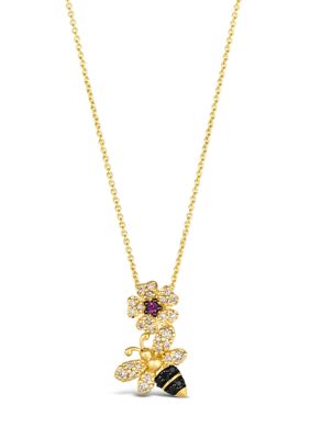 Pendant Necklace featuring 1/20 ct. t.w. Raspberry Rhodolite®, 1/4 ct. t.w. Nude Diamonds™, 1/20 ct. t.w. Blackberry Diamonds® set in 14K Honey Gold™