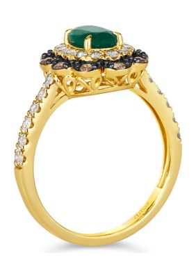 1/2 ct. t.w. Costa Smeralda Emeralds™, 1/2 ct. t.w. Nude Diamonds™, 1/5 ct. t.w. Chocolate Diamonds® Ring set in 14K Honey Gold™