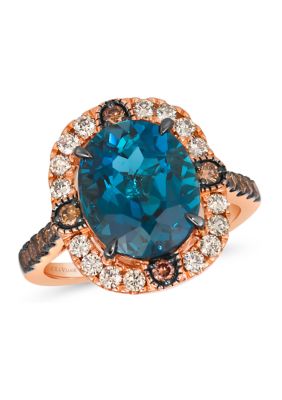 Le Vian Ring featuring 5 ct. t.w. Deep Sea Blue Topazâ¢, 1/3 ct. t.w. Chocolate Diamonds, 3/8 ct. t.w. Nude Diamondsâ¢ set in 14K Strawberry Gold