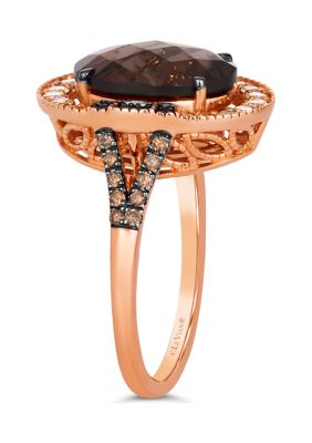 Ring featuring 4.75 ct. t.w. Chocolate Quartz®, 1/4 ct. t.w. Nude Diamonds™, 1/5 ct. t.w. Chocolate Diamonds® set in 14K Strawberry Gold®